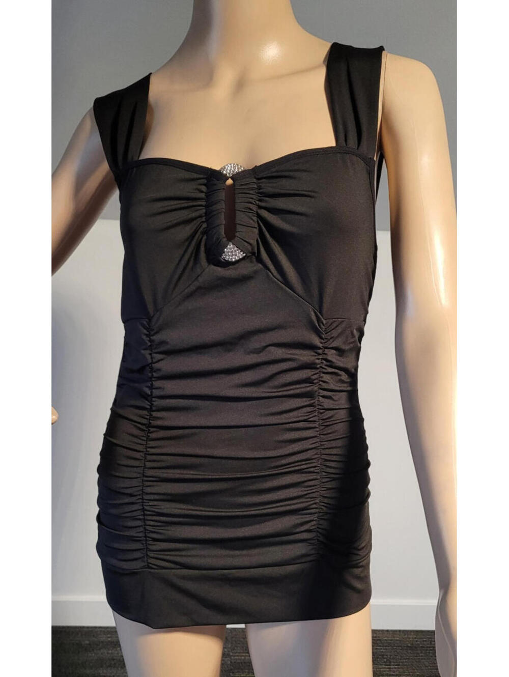 Women's Black Polyester Blouse Tunic  Medium With a Silver Buckle LC25066